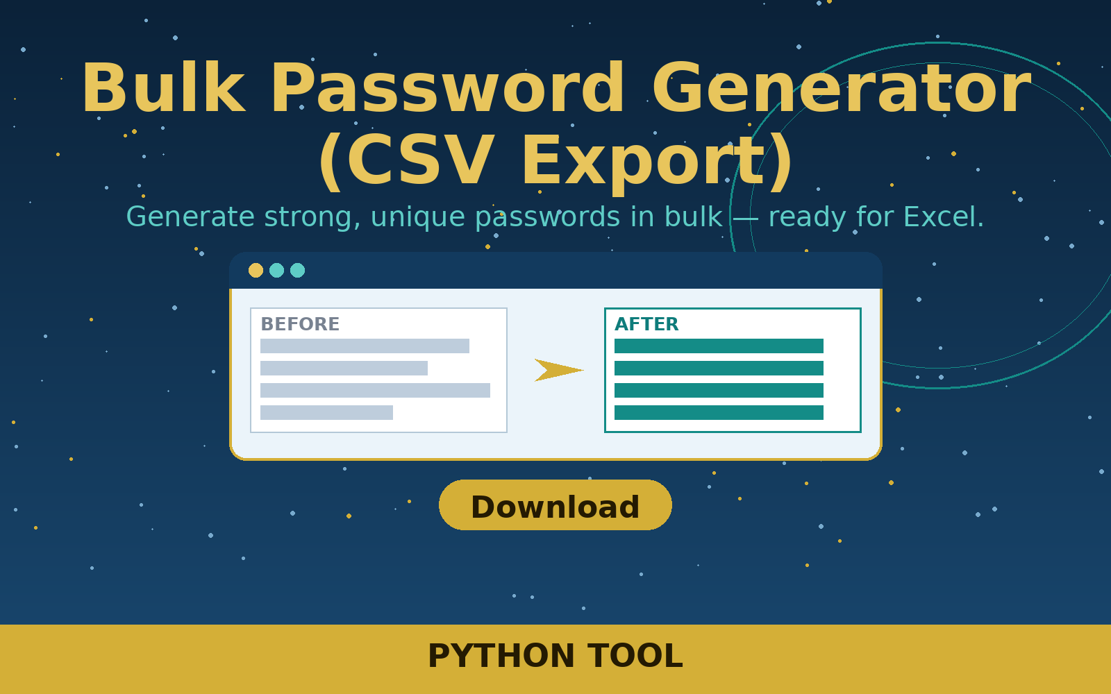 Free Bulk Password Generator (CSV Export) (Python Tool) Free Bulk Password Generator (CSV Export) (Python Tool)