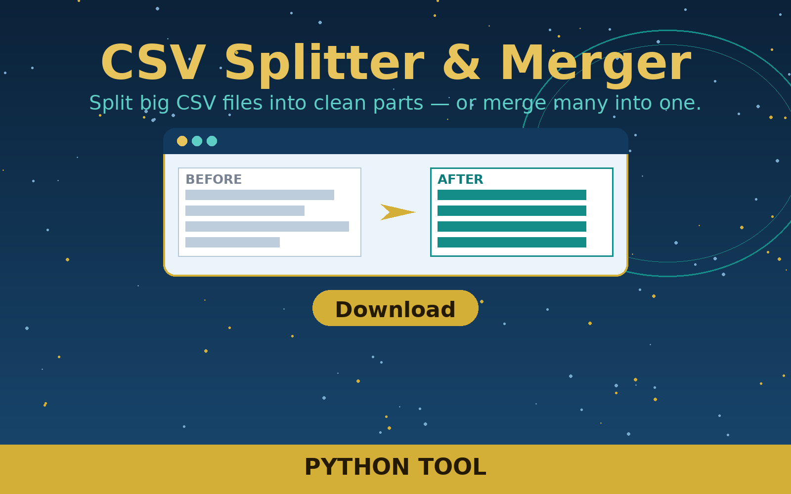 Free CSV Splitter & Merger (Python Tool) Free CSV Splitter & Merger (Python Tool)