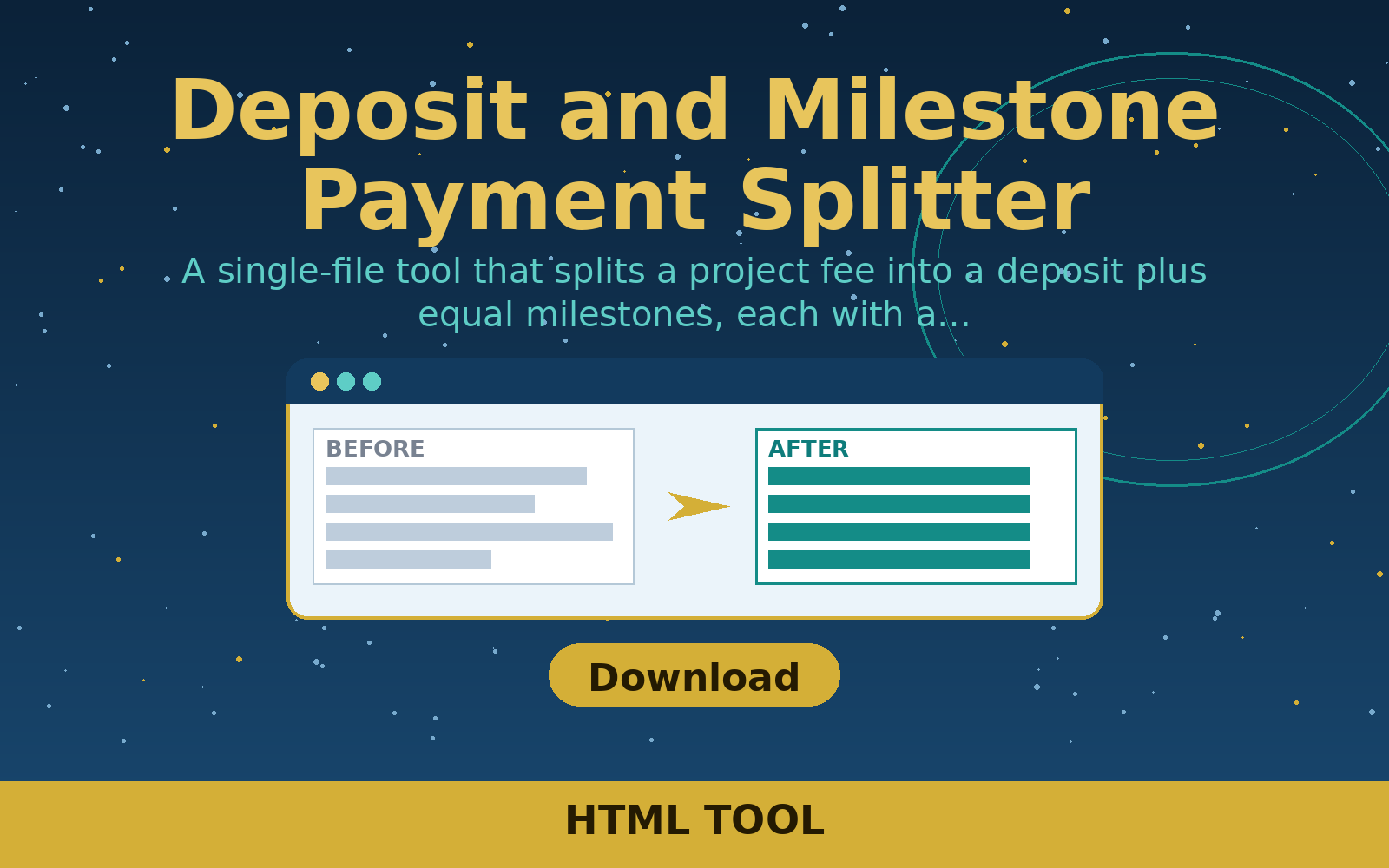 Free Deposit and Milestone Payment Splitter (HTML) Free Deposit and Milestone Payment Splitter (HTML)