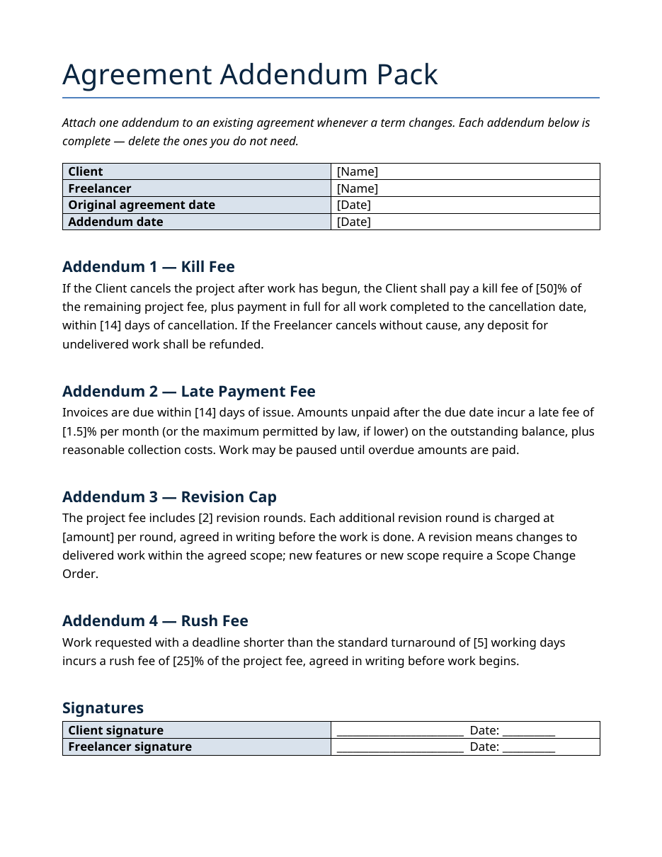 Real preview of agreement-addendum-pack