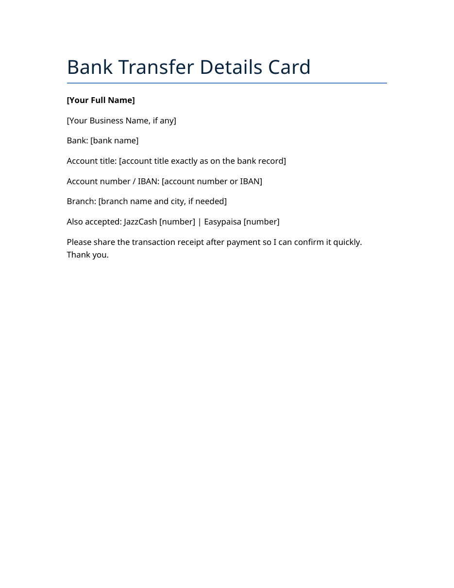 Real preview of bank-transfer-details-card