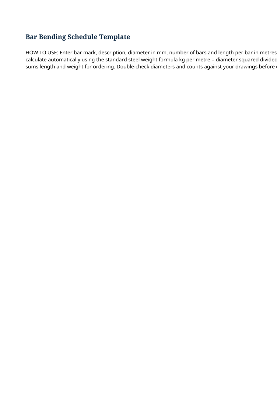 Real preview of bar-bending-schedule-template