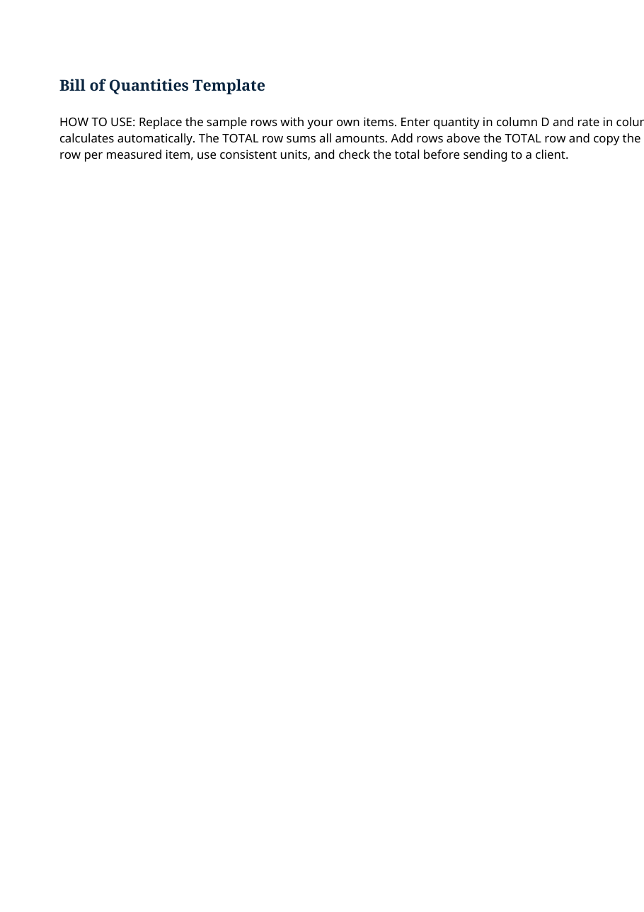 Real preview of boq-template
