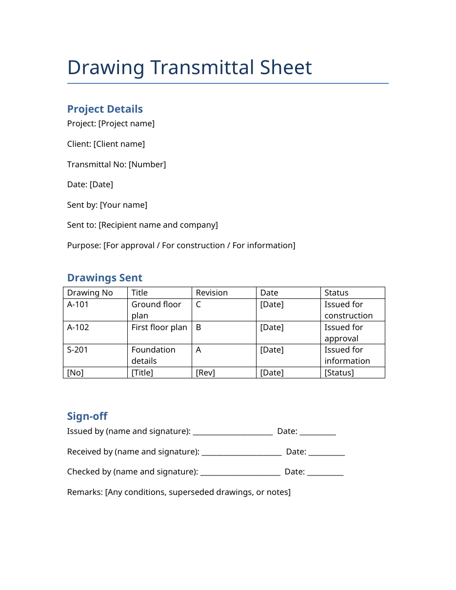 Real preview of drawing-transmittal-sheet