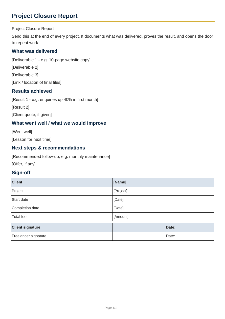 Real preview of project-closure-report-template