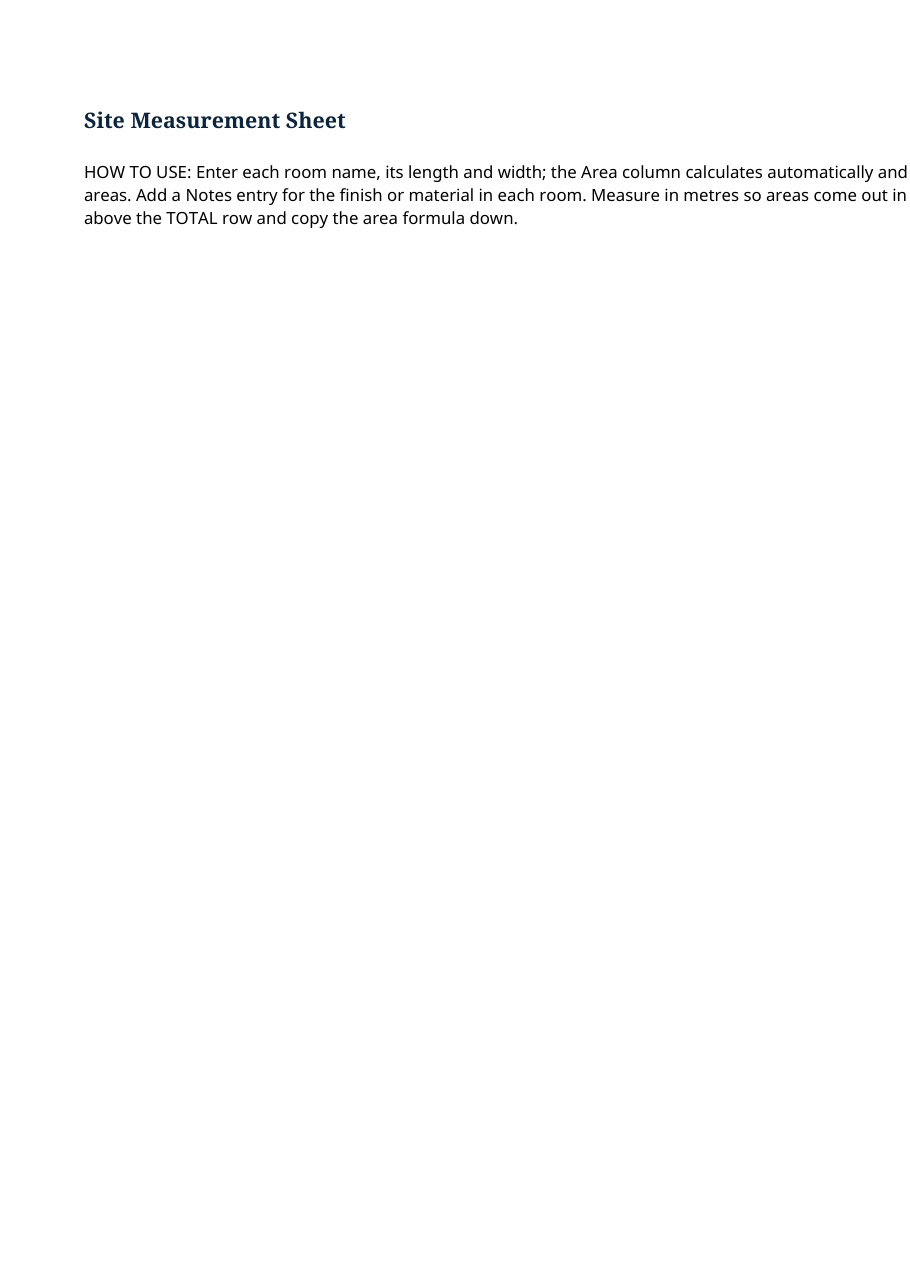 Real preview of site-measurement-sheet