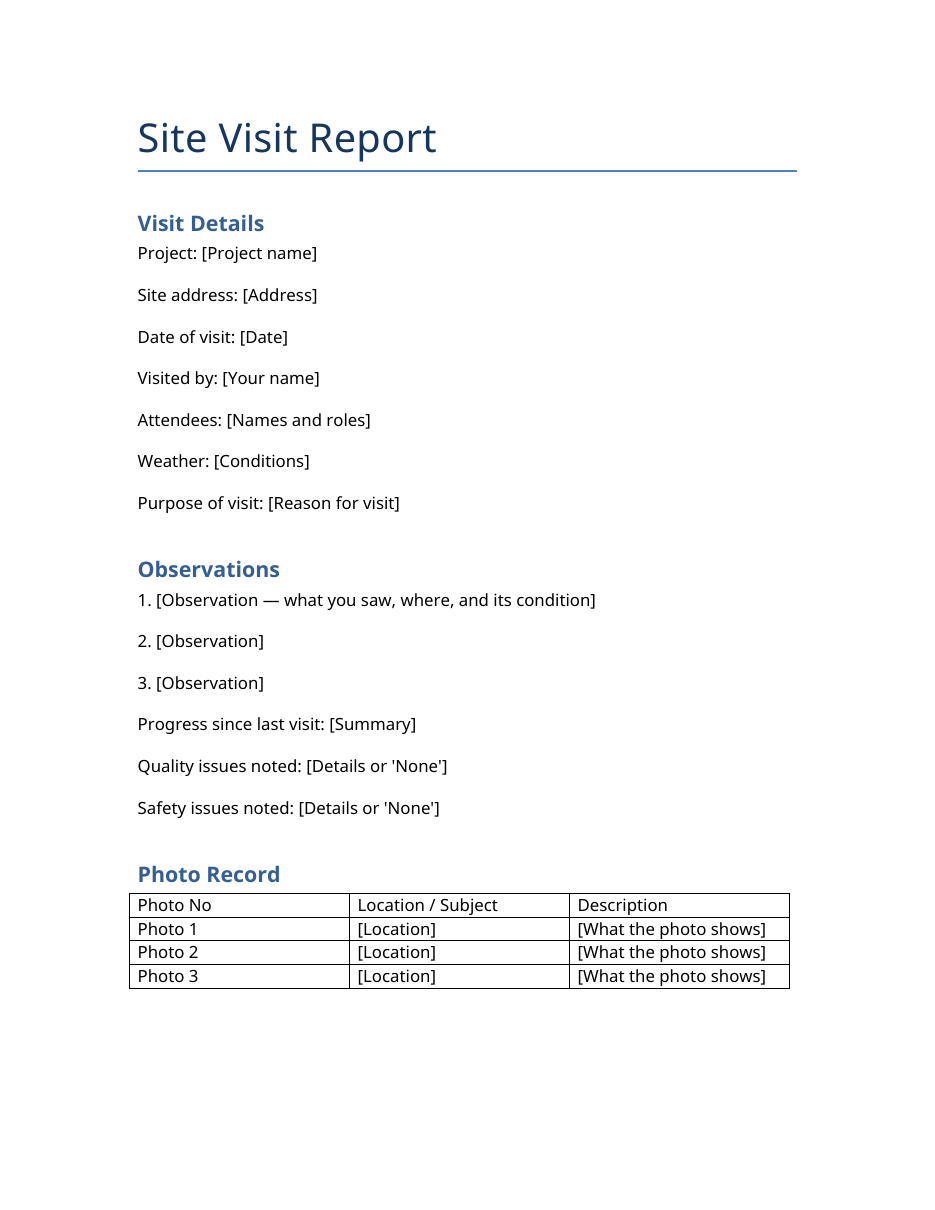 Real preview of site-visit-report-template