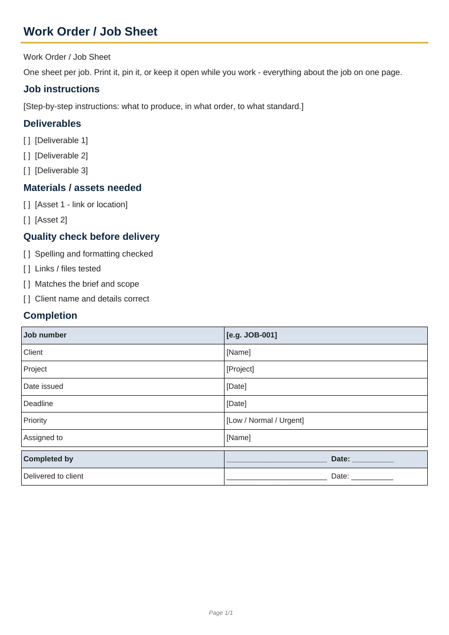 Real preview of work-order-job-sheet